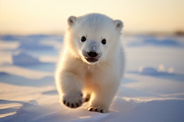an adorable polar bear cub frolicking on the snowy tundra. Generative AI - obrazy, fototapety, plakaty