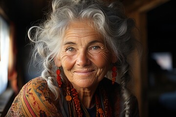 portrait of an old woman with gray hair
