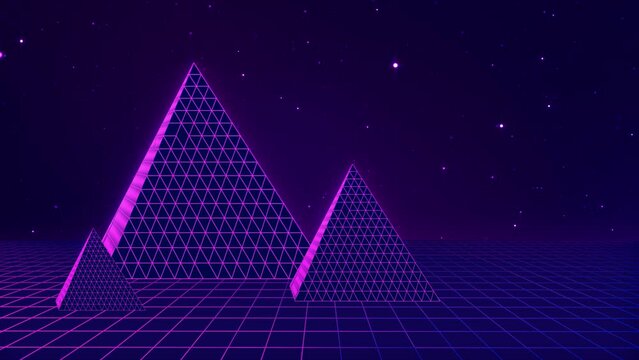 Virtual space with pyramids and animation stars background.
