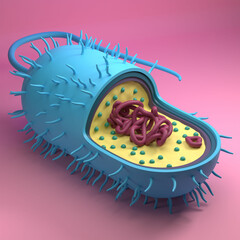 High resolution stylized 3D prokaryotic cell model ideal for education and design.