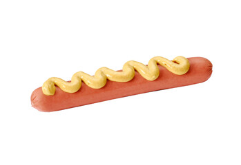 Hot dog sausage with mustard isolated on transparent background. - 646384336