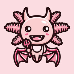 Cute devil axolotl celebrating halloween