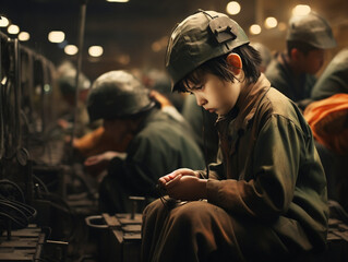 children at work in factory, generative ai