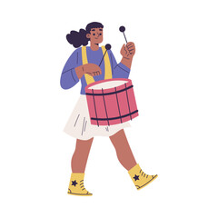 Fototapeta premium Little Girl in Rock Band Playing Drum Musical Instrument Vector Illustration