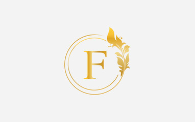 Golden leaf logo and golden circle monogram design vector. Golden beauty and business symbol