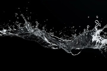 A transparent black splash overlay with dynamic water movement and droplets. Generative AI - obrazy, fototapety, plakaty