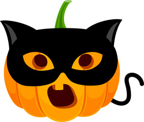 Funny cute cartoon black cat pumpkin character . Trick or treat, happy Halloween concept. Design for banner, poster, greeting card. Illustration.