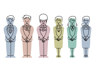 お辞儀をする働く人々のイラストセット