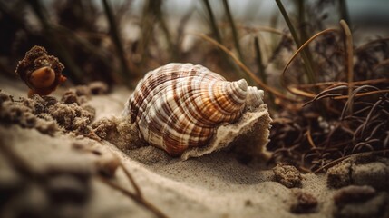 Sculpted Seashell on Sun-Kissed Sandy Beach - Coastal Elegance and Natural Beauty