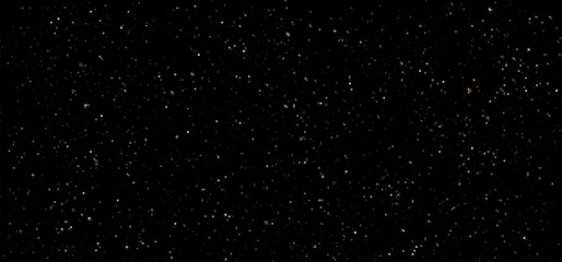 Fototapeta premium Festive vector background with gold glitter and confetti for Christmas celebration. Black background with glowing golden particles.