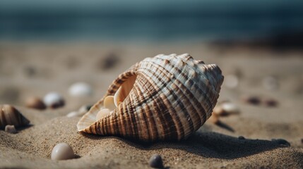 Fototapeta na wymiar Tranquil Seashell on Sandy Beach - Coastal Serenity and Natural Elegance