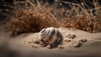Tranquil Seashell on Sandy Beach - Coastal Serenity and Natural Elegance
