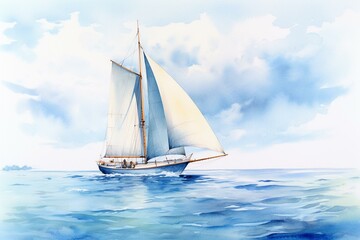 watercolor seascape illustration regata nautical scene. Generative AI