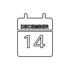 calendar icon on a white background, 14 number, vector illustration