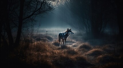 Enchanted Wolf Graces Moonlit Clearing, A Glimpse of Untamed Night Magic