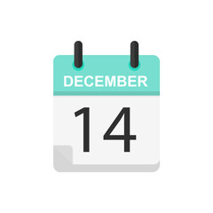 calendar icon on a white background, 14 number, vector illustration