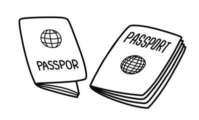 Hand drawn passport set. set of passport doodle vector on a white background.