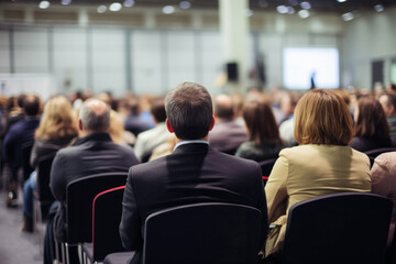Fototapeta premium rear view of an audience in a conference hall listening to a business speaker