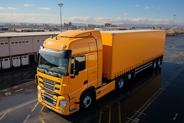 Business logistics Aerial perspective of a semi truck with cargo
