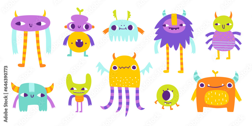 Canvas Prints set of weird colorful monsters. vector collection of strange friendly beasts for kids. bright doodle
