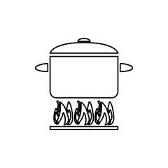 pot on fire icon on white background, vector illustration