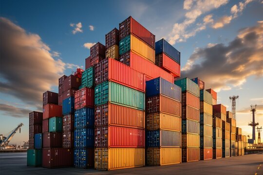Containers stacked on a cargo ship in a harbor