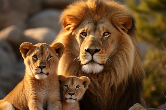 Digital picture of lion family. Generative AI