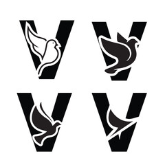 Initials Logo Design Alphabet Letter V & Dove Logo Design Concept