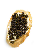 Natural sturgeon black caviar sandwich, luxury seafood delicacy
