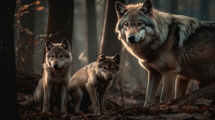 Obraz premium Untamed Wolf Family Bonds in the Wilderness, A Glimpse of Wild Kinship