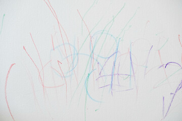 child painted abstract color on the wall. Children's scribbles on the wall. crayons to Doodle on...