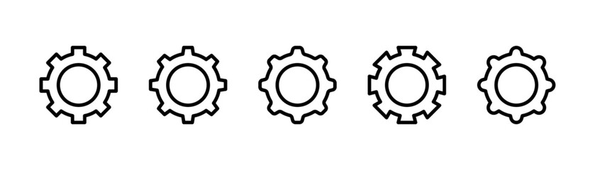 Gear icon in line. Gearwheel icons set. Cogwheel sign. Progress symbol. Gear mechanism in outline. Stock vector illustration