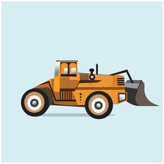 Fototapeta na wymiar Graphic illustration of Bulldozer quarry machine. Tractor excavator machine. 