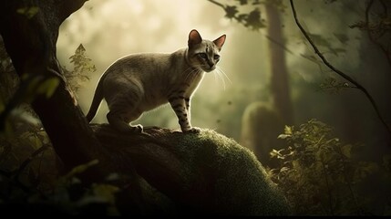 Curious Siamese Cat Climbs Tree, A Glimpse of Playful Exploration