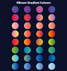 Vibrant gradient spheres. Minimalist multicolor circles, abstract vibrant colors and modern gradients sphere isolated vector set