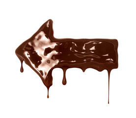 Chocolate arrow with dripping drops isolated on a white background