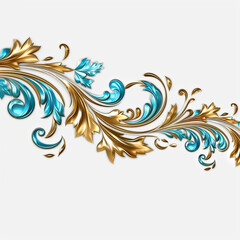 Fototapeta premium Azure gold luxury decorative Filigree Elaborate on white Background, AI Generated