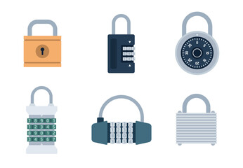 Set of 6 Padlocks. Flat Vector Illustration.