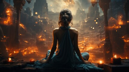 woman in yoga pose at a world level by the earth