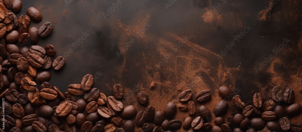 Poster background of cacao chips made from dark chocolate isolated pastel background copy space