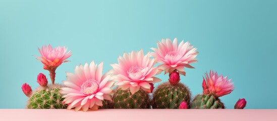Cactus Gymnocalycium sp on isolated pastel background Copy space with flower