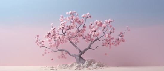 Ash Tree on a isolated pastel background Copy space
