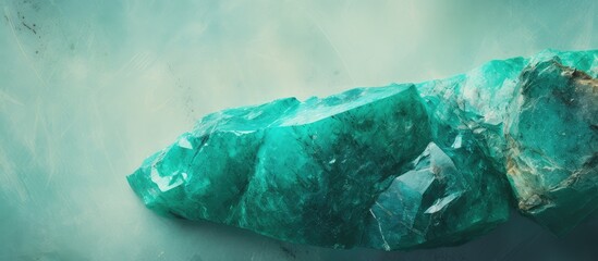 Closeup of an emerald macro mineral isolated pastel background Copy space