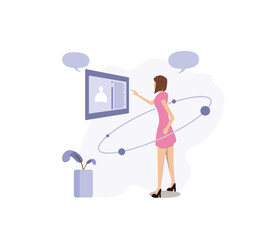 vector illustration of a woman using future information technology