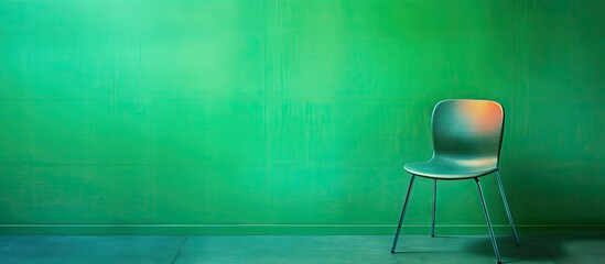 A chair made of steel that is green in color Paraphrased Steel chair in green isolated pastel background Copy space - obrazy, fototapety, plakaty