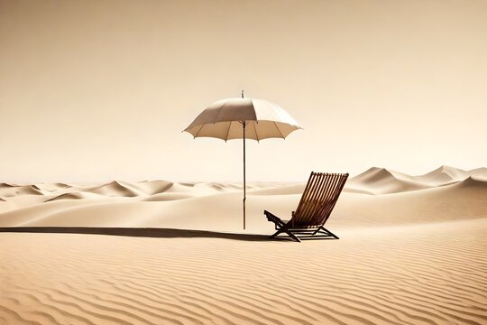 cream color chair and umbrella  in the desert