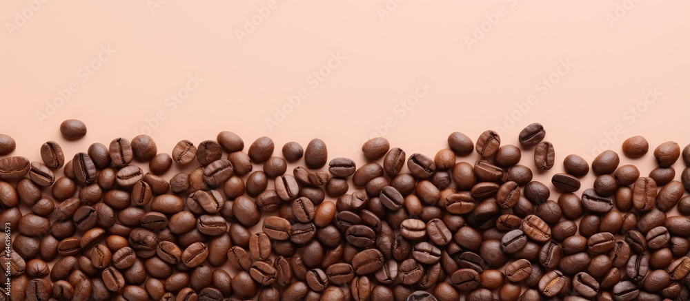 Poster closeup image of coffee beans roasted and isolated on a isolated pastel background copy space
