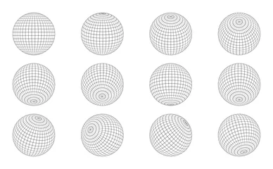 Fotobehang 3d wireframe sphere grid globe vector set © arbaz