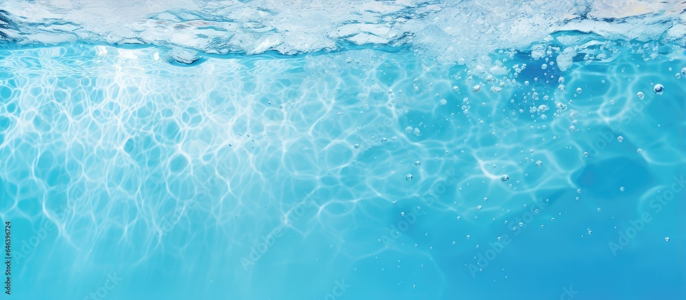 Poster Background with space for text featuring blue water air bubbles and a black pool isolated pastel background Copy space