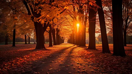Foto op Canvas autumn avenue full of fallen coloured leaves. AI generative. © Dar1930